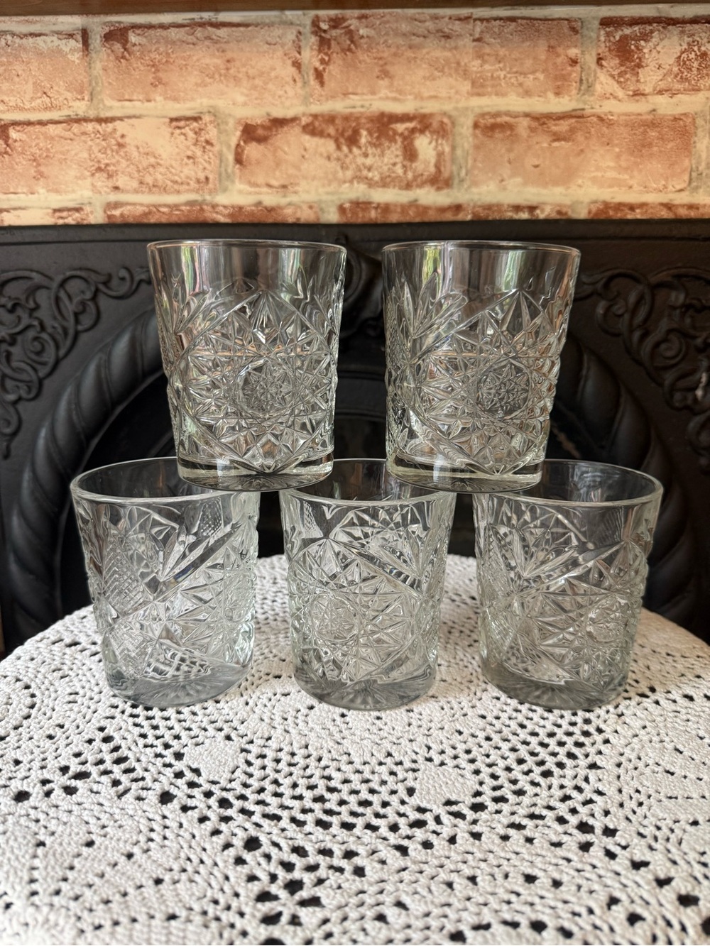 Vtg Anchor Hocking Star of David Hobstar Old Fashioned Lowball Glasses Set of 5